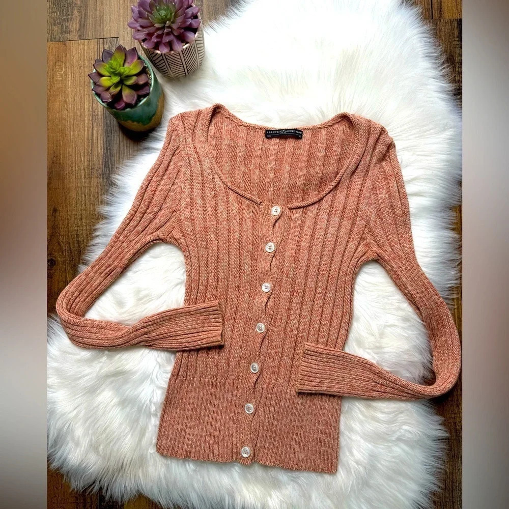 Peruvian Connection Women's Ribbed Pima Cotton Cardigan Sweater Orange